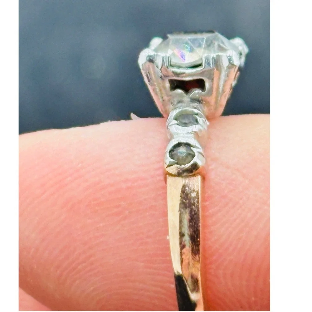 Vintage 10K Gold Filled Two Tone Solitaire Accent Ring Size 5 Rose Gold Silver